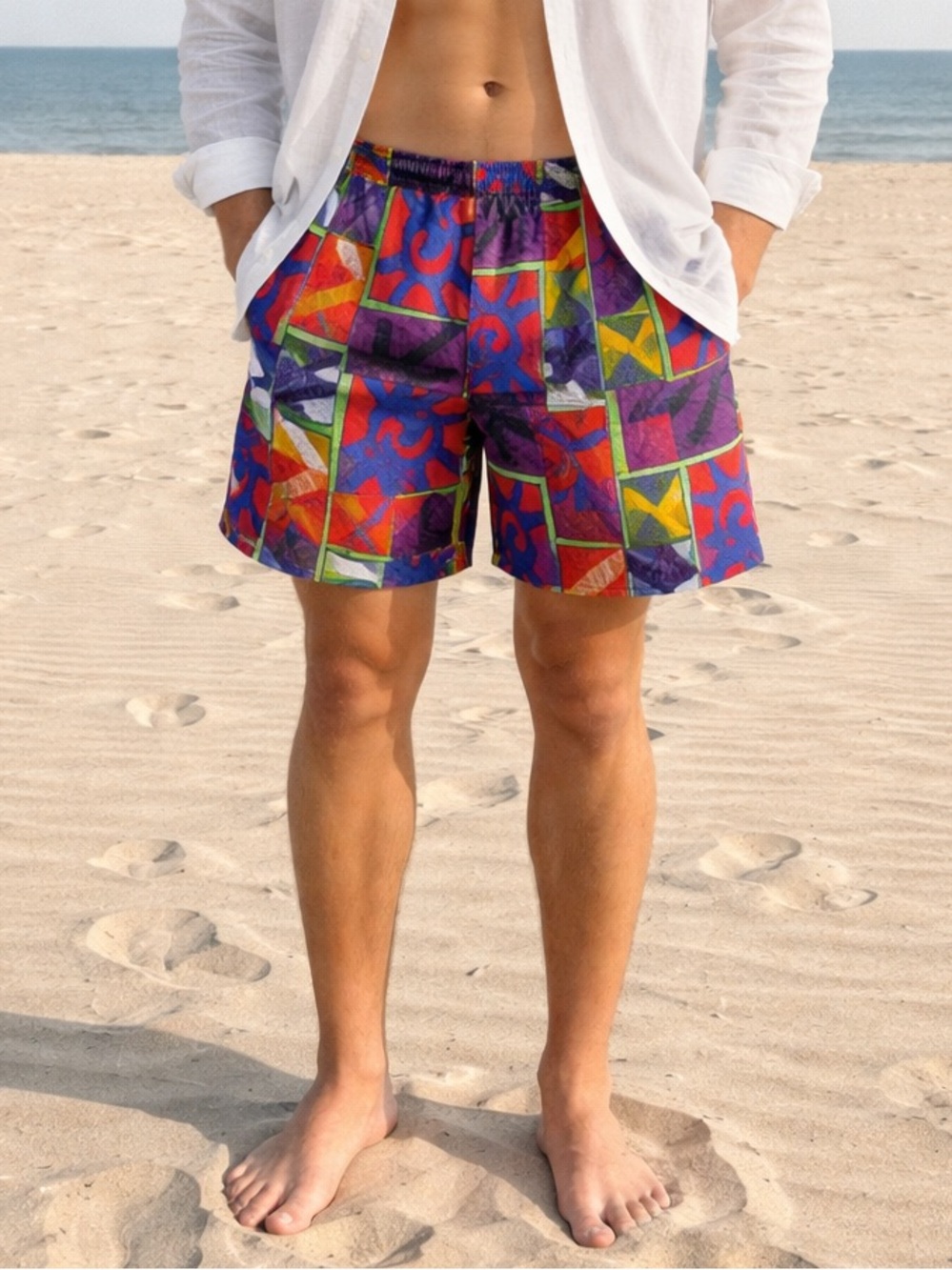 VTG 90s SALTY DOG - GANT Abstract Colorful Geo Print Swim Trunks Shorts Men’s XL